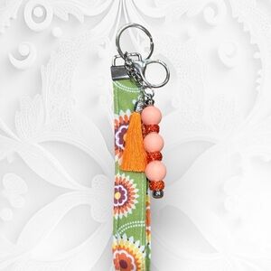 Vibrant Floral Keychain with Orange Tassel and Silicone Beads